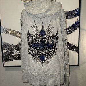 Harley-Davidson Gray Hoodie with Black Label and Brown/Gold Accent